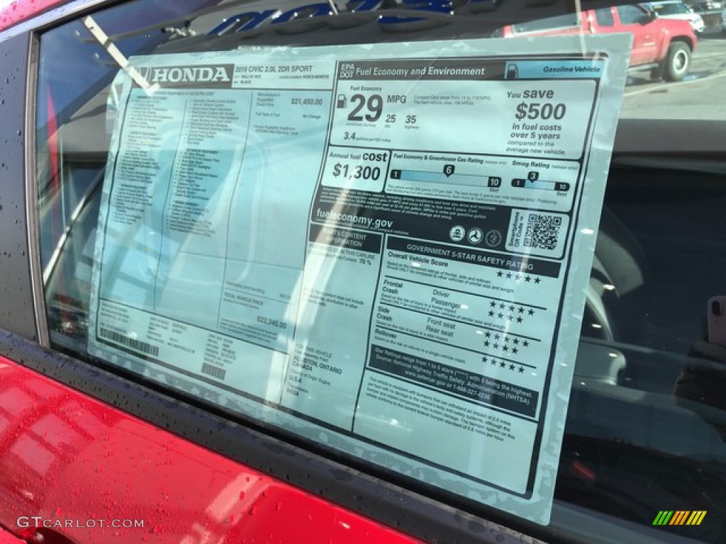 2019 Honda Civic Sport Coupe Window Sticker Photo #131646373