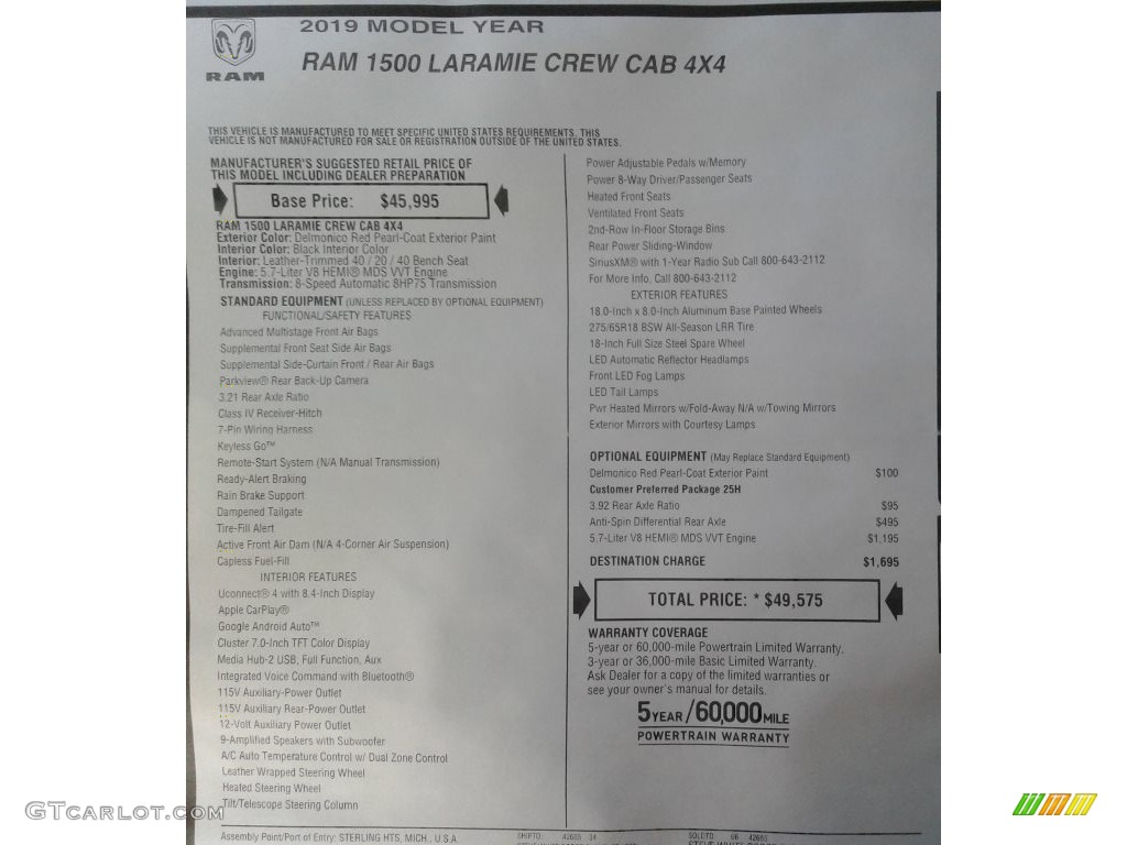 2019 1500 Laramie Crew Cab 4x4 - Delmonico Red Pearl / Black photo #38