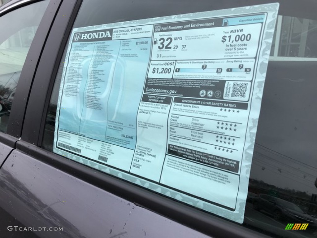 2019 Civic Sport Sedan - Modern Steel Metallic / Black photo #10