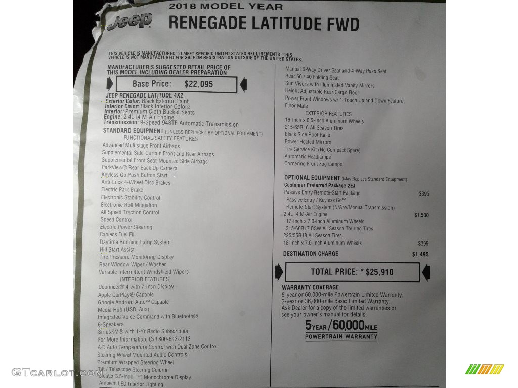 2018 Renegade Latitude - Black / Black photo #30