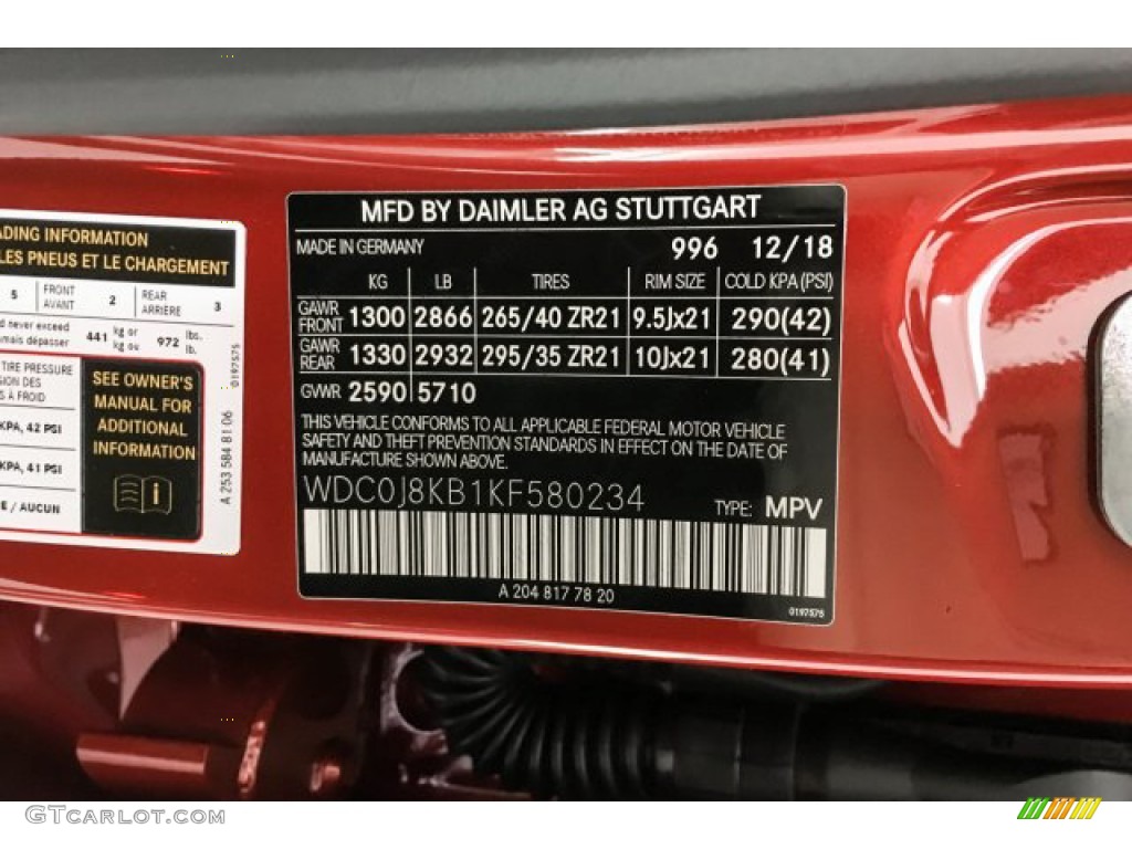 2019 GLC Color Code 996 for designo Cardinal Red Metallic Photo #131695216