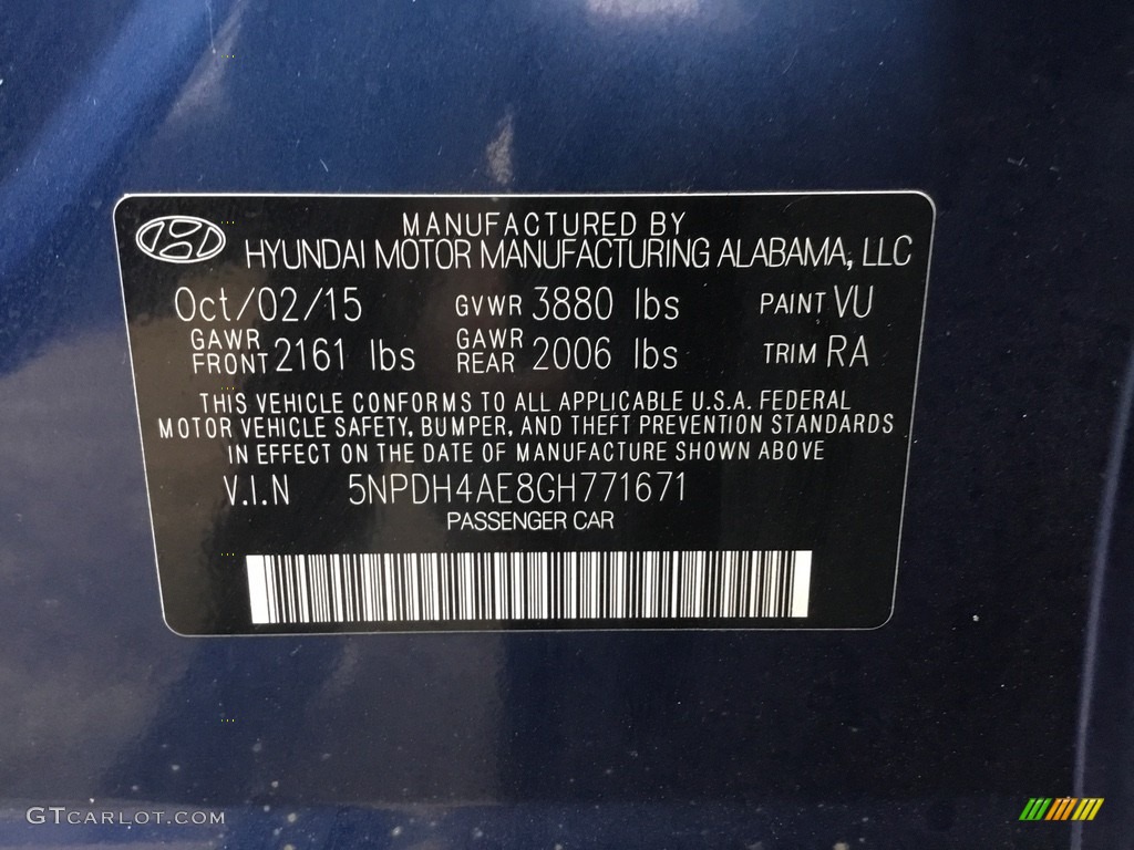 2016 Elantra SE - Blue / Gray photo #31
