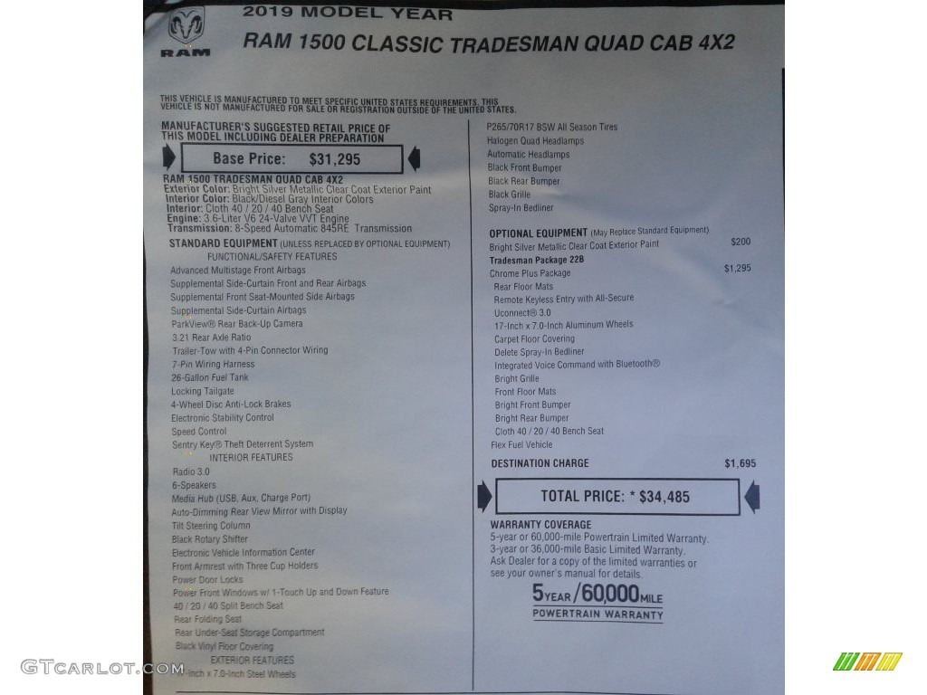 2019 1500 Classic Tradesman Quad Cab - Bright Silver Metallic / Black/Diesel Gray photo #28