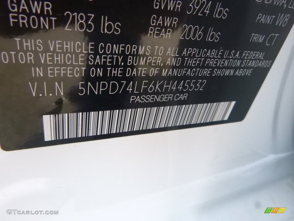2019 Elantra SE - Quartz White Pearl / Black photo #13