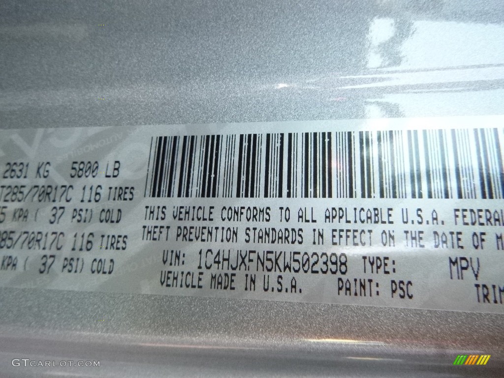 2019 Wrangler Unlimited Color Code PSC for Billet Silver Metallic Photo #131735938