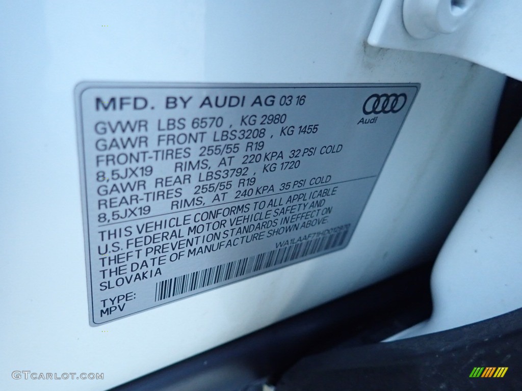 2017 Q7 3.0T quattro Premium Plus - Glacier White Metallic / Rock Gray photo #23