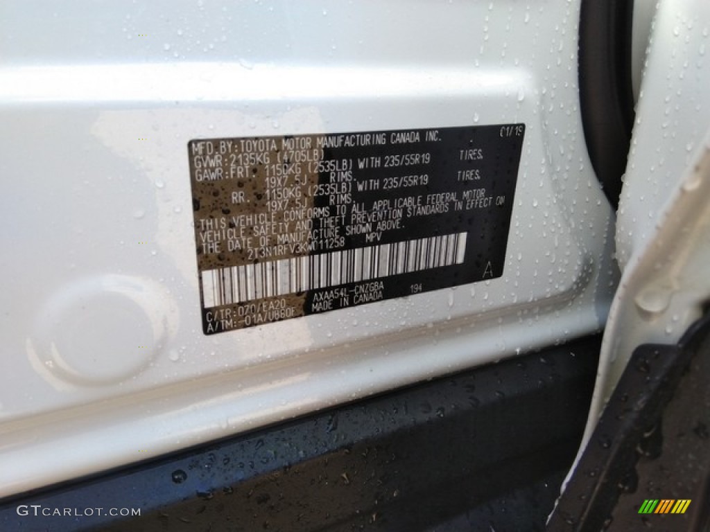 2019 RAV4 Color Code 070 for Blizzard White Pearl Photo #131752015