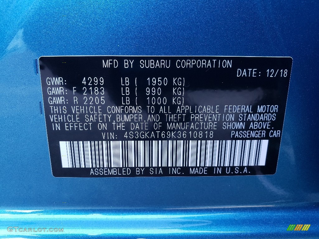 2019 Impreza 2.0i Limited 4-Door - Island Blue Pearl / Black photo #9