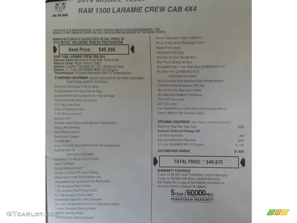 2019 1500 Laramie Crew Cab 4x4 - Maximum Steel Metallic / Black photo #39