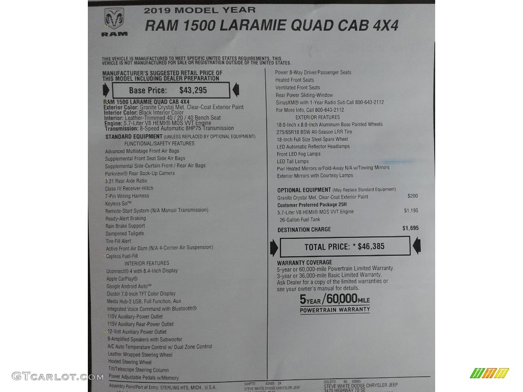2019 Ram 1500 Laramie Quad Cab 4x4 Window Sticker Photos