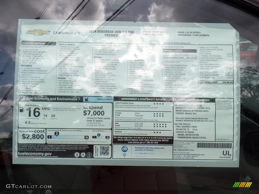 2019 Chevrolet Suburban Premier 4WD Window Sticker Photo #131801318