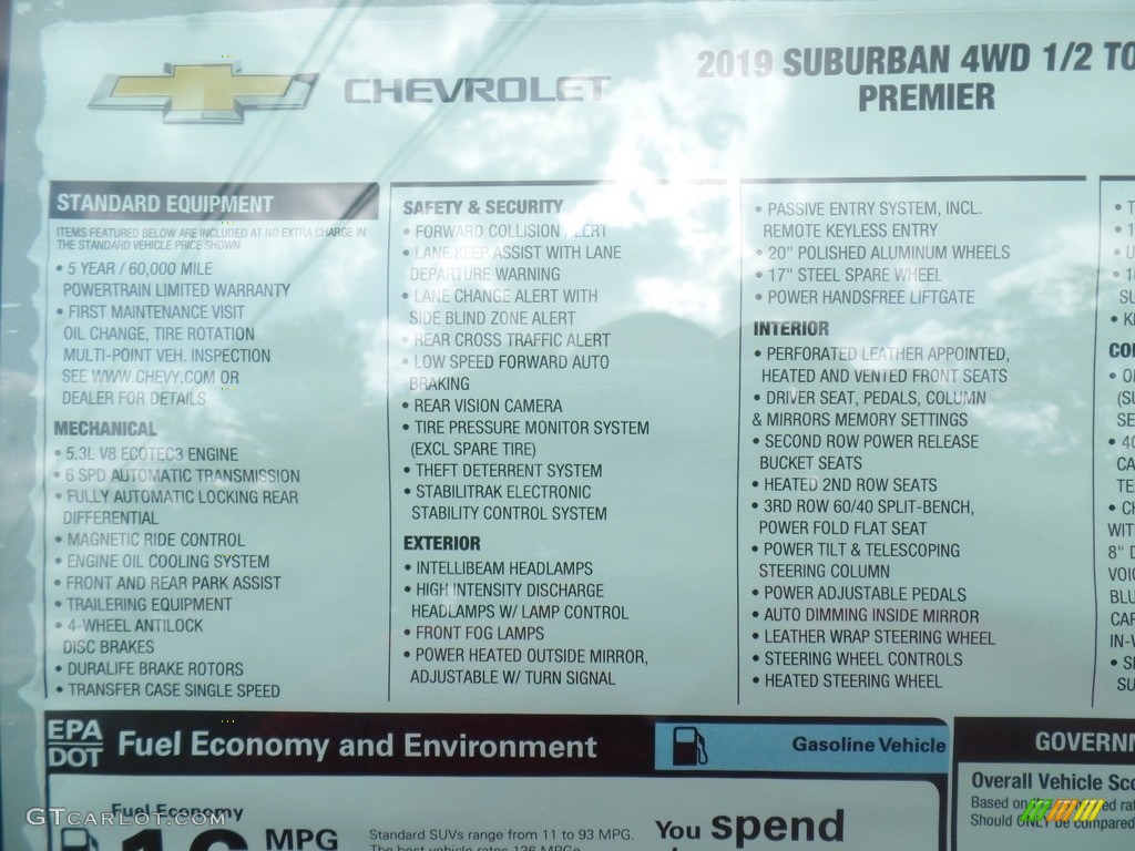2019 Chevrolet Suburban Premier 4WD Window Sticker Photo #131801345