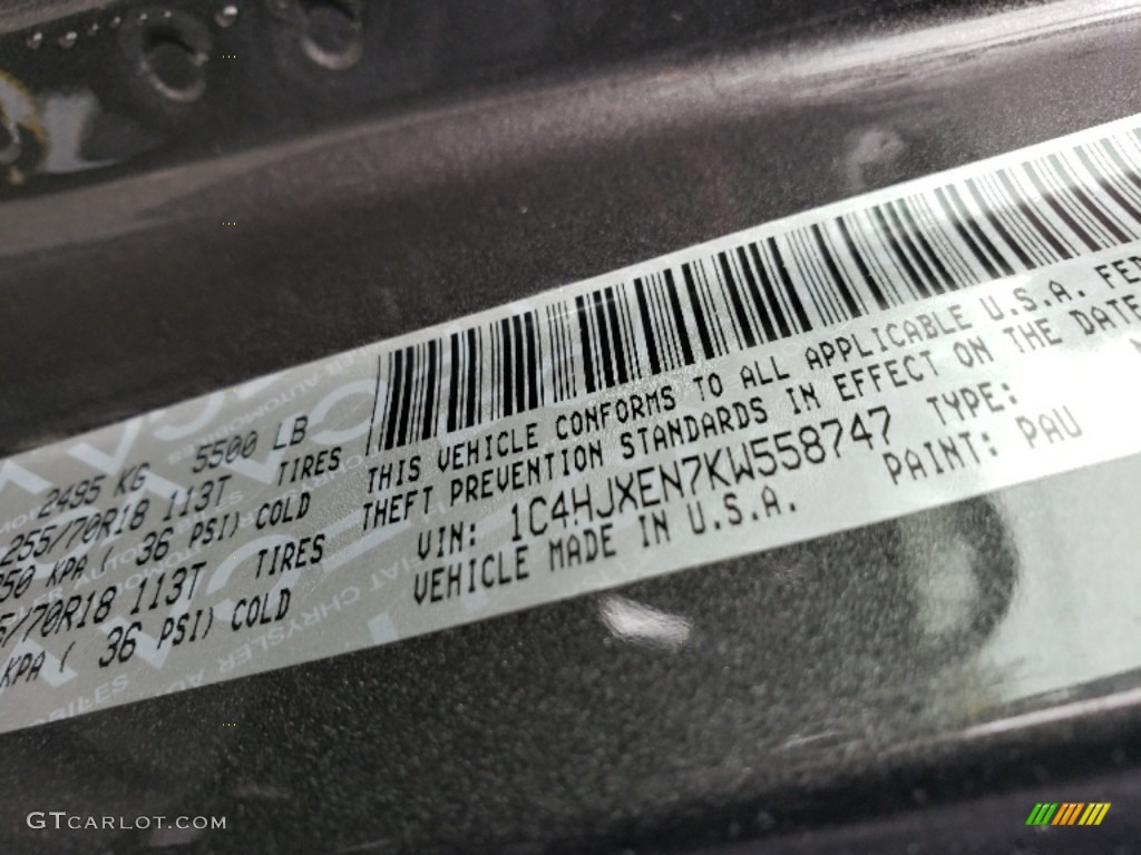 2019 Wrangler Unlimited Color Code PAU for Granite Crystal Metallic Photo #131808808