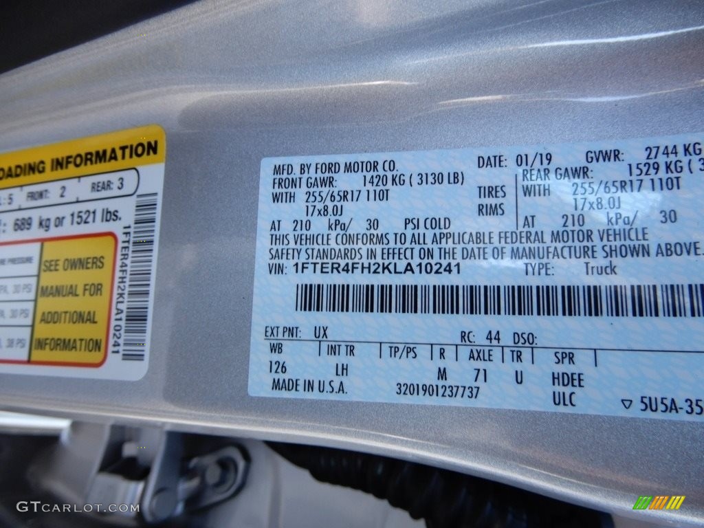 2019 Ranger Color Code UX for Ingot Silver Metallic Photo #131826648