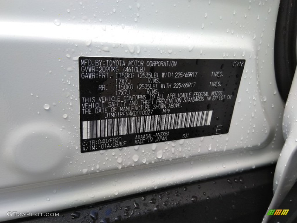 2019 RAV4 Color Code 040 for Super White Photo #131828113