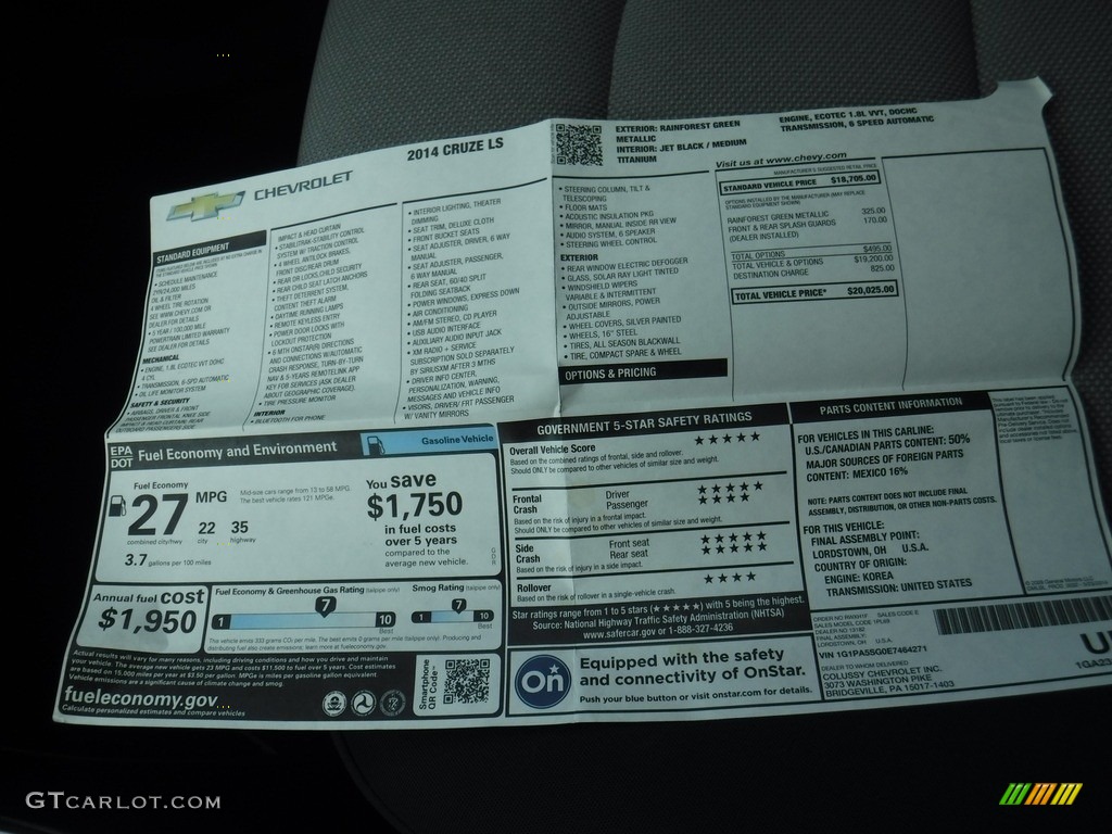2014 Cruze LS - Rainforest Green Metallic / Jet Black/Medium Titanium photo #23