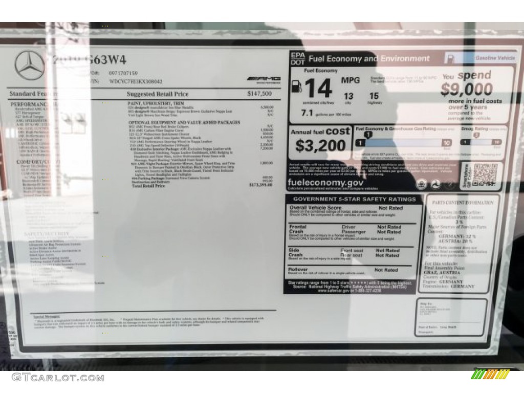 2019 Mercedes-Benz G 63 AMG Window Sticker Photo #131853236