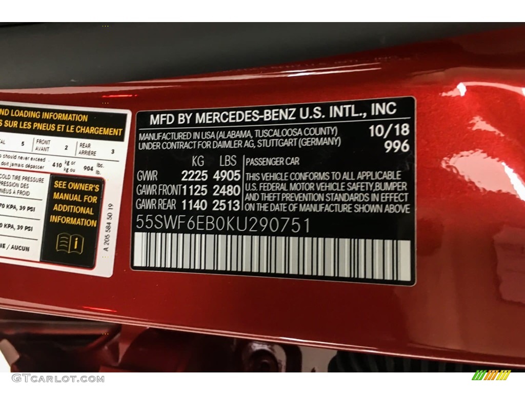 2019 C Color Code 996 for designo Cardinal Red Metallic Photo #131870657