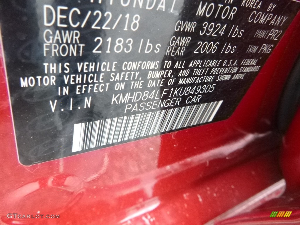 2019 Elantra SEL - Scarlet Red / Gray photo #13