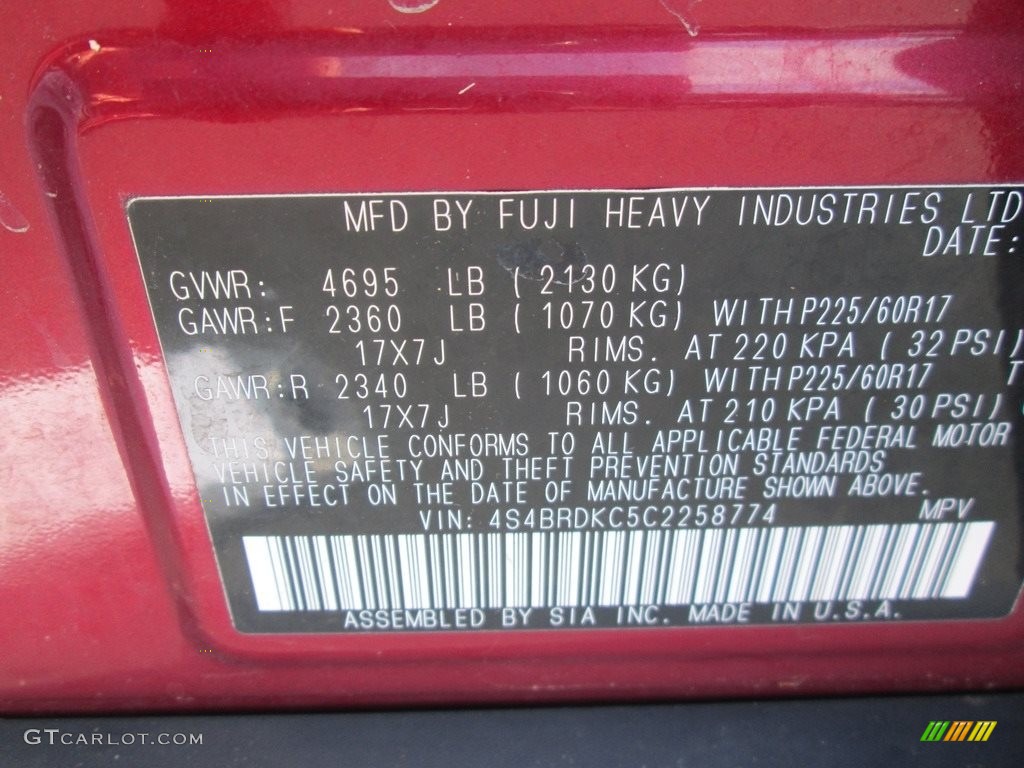 2012 Outback 3.6R Limited - Ruby Red Pearl / Off Black photo #30