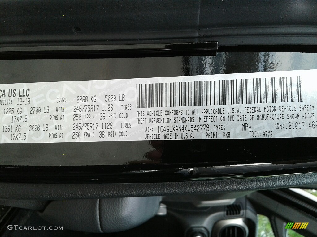 2019 Wrangler Color Code PX8 for Black Photo #131920305