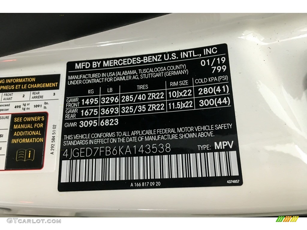 2019 GLE Color Code 799 for designo Diamond White Metallic Photo #131930459