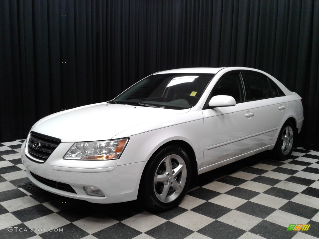 2009 Sonata SE V6 - Powder White Pearl / Cocoa photo #2