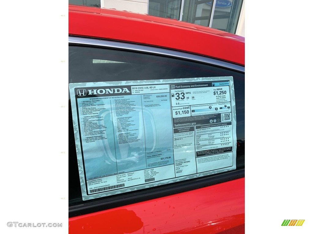 2019 Civic LX Sedan - Rallye Red / Black photo #15