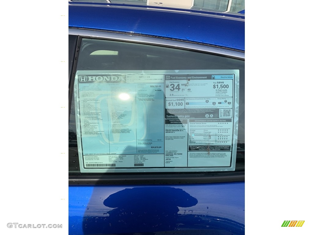 2019 Civic EX Hatchback - Agean Blue Metallic / Black photo #14