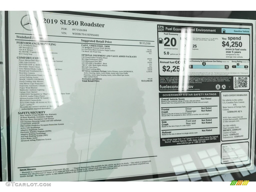 2019 SL 550 Roadster - designo Diamond White Metallic / Porcelain/Black photo #10