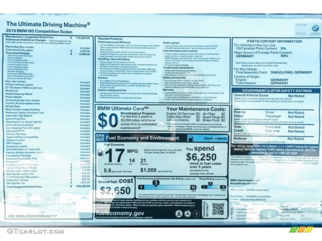 2019 BMW M5 Competition Window Sticker Photo #132021826