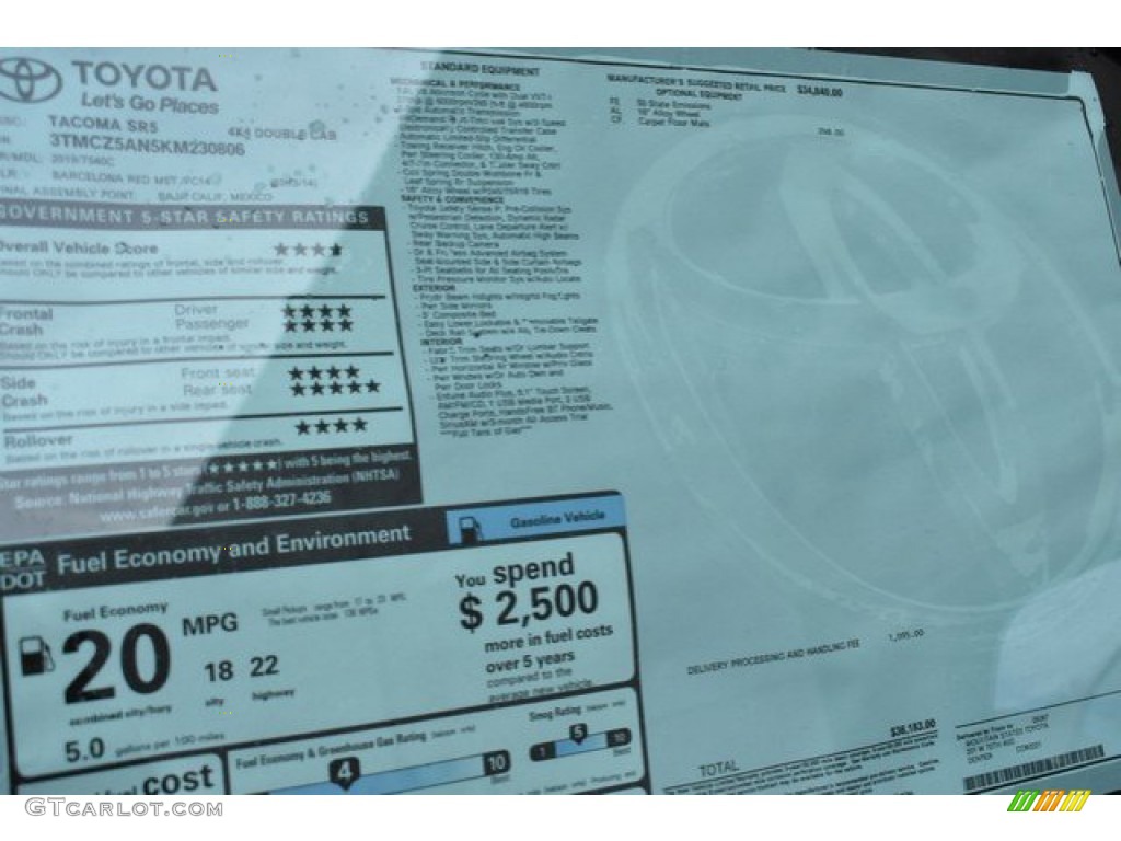 2019 Tacoma SR5 Double Cab 4x4 - Barcelona Red Metallic / Cement Gray photo #36