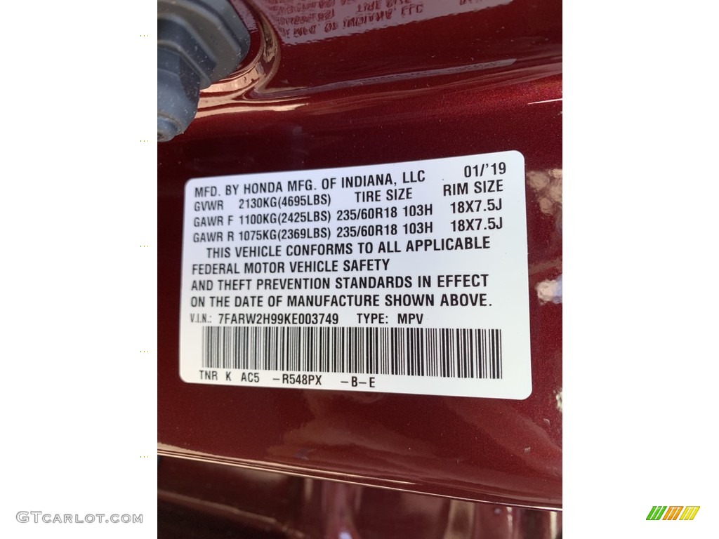 2019 CR-V Touring AWD - Basque Red Pearl II / Gray photo #14