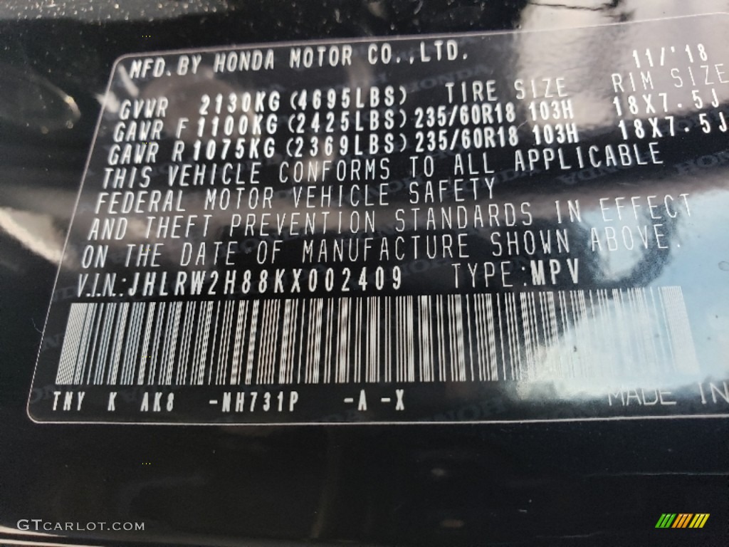 2019 CR-V EX-L AWD - Crystal Black Pearl / Black photo #31