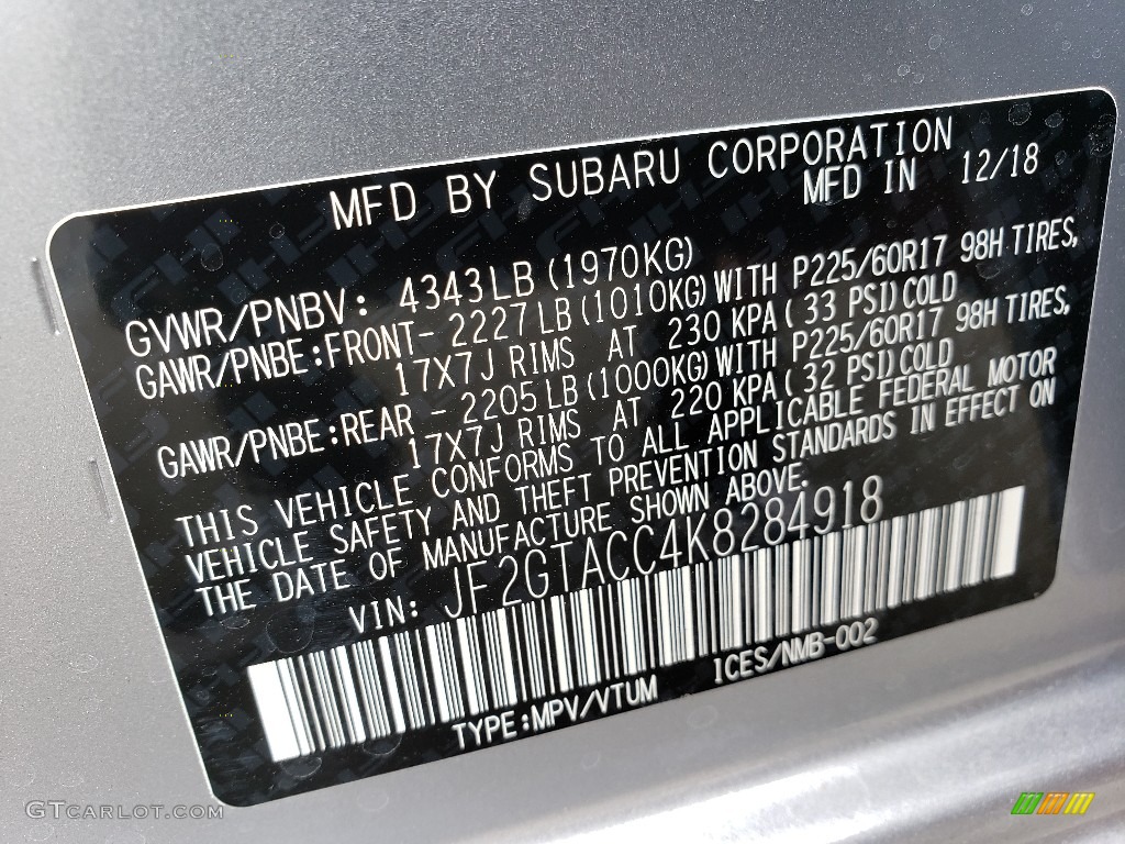 2019 Crosstrek 2.0i Premium - Ice Silver Metallic / Black photo #9