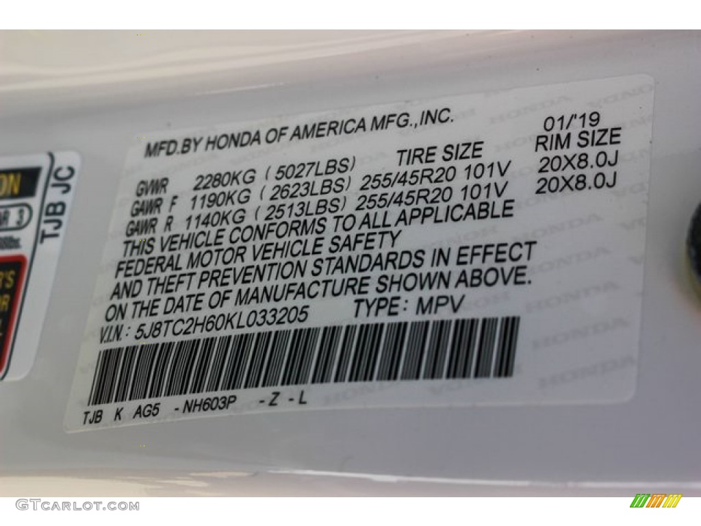 2019 RDX Color Code NH603P for White Diamond Pearl Photo #132051645