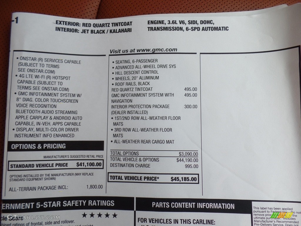 2019 GMC Acadia SLT AWD Window Sticker Photos