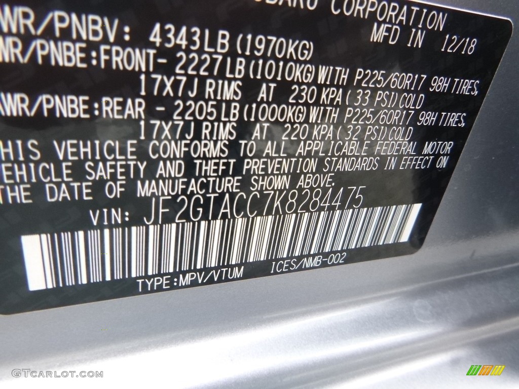 2019 Crosstrek 2.0i Premium - Ice Silver Metallic / Black photo #15