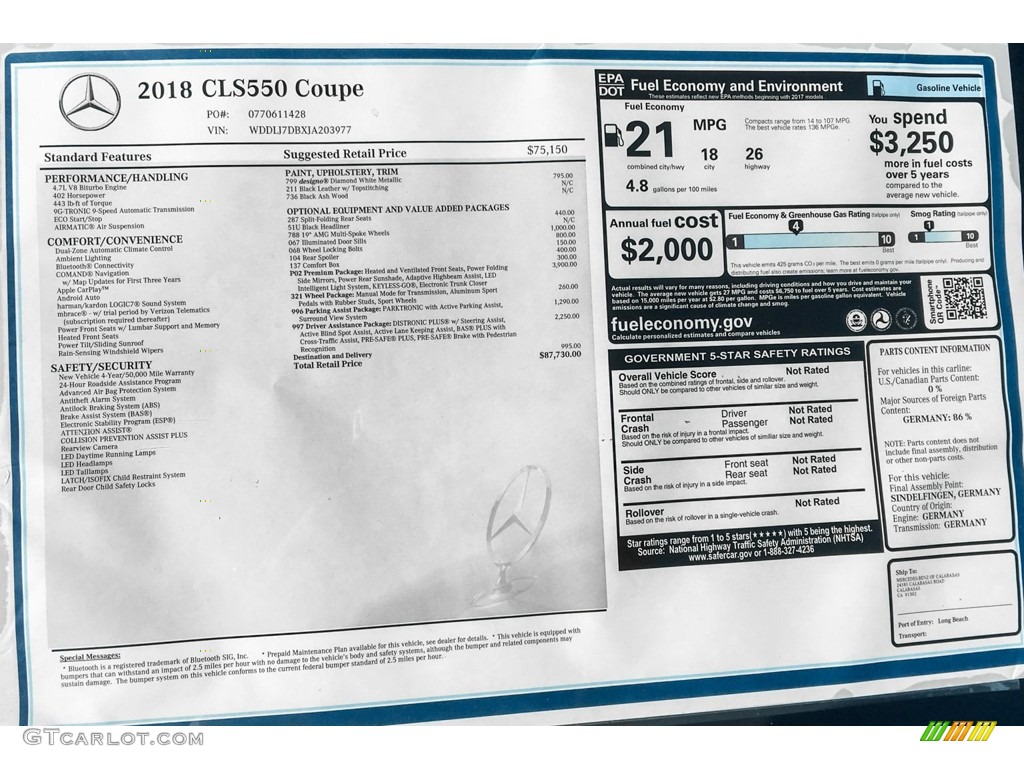 2018 CLS 550 Coupe - designo Diamond White Metallic / Black photo #10