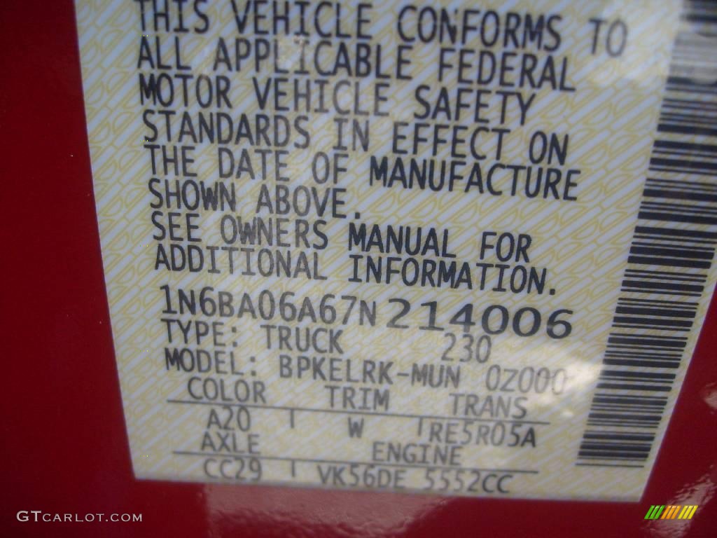 2007 Titan XE King Cab - Red Alert / Graphite Black/Titanium photo #15