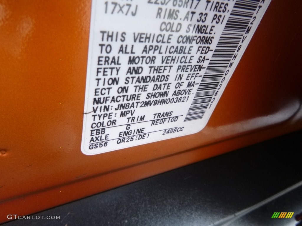 2017 Rogue SV AWD - Monarch Orange / Charcoal photo #16