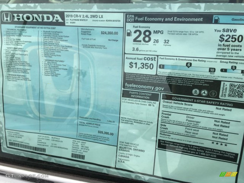 2019 Honda CR-V LX Window Sticker Photo #132096150