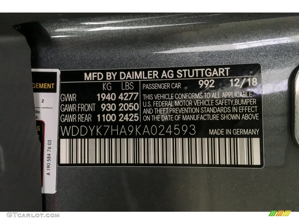 2019 Mercedes-Benz AMG GT Roadster Color Code Photos