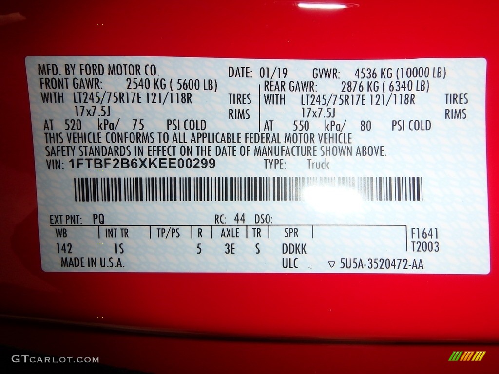 2019 F250 Super Duty Color Code PQ for Race Red Photo #132105339