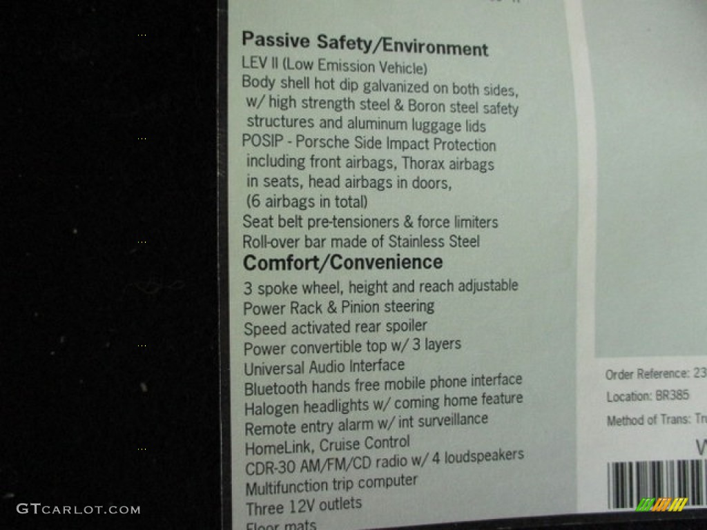 2011 Porsche Boxster Standard Boxster Model Window Sticker Photo #132105522
