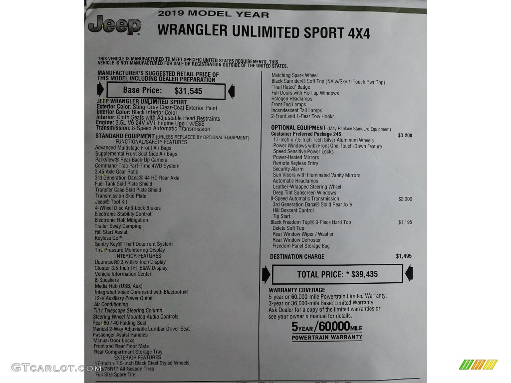 2019 Wrangler Unlimited Sport 4x4 - Sting-Gray / Black photo #29