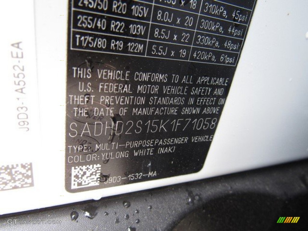 2019 I-PACE Color Code NAK for Yulong White Metallic Photo #132119890