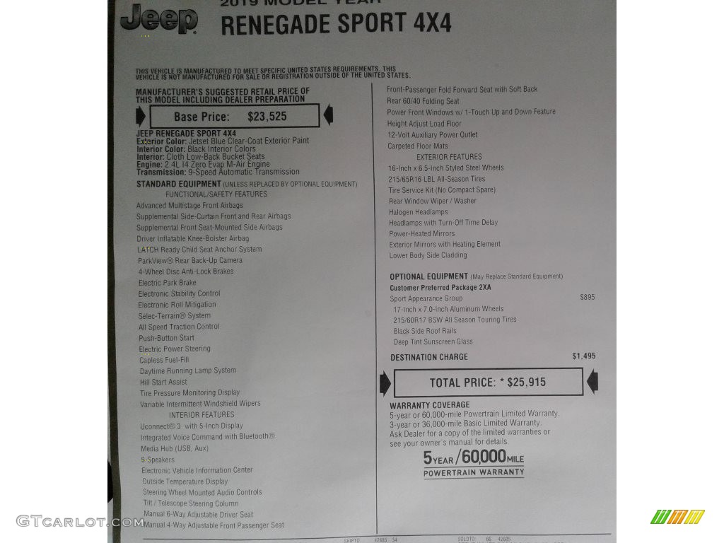 2019 Renegade Sport 4x4 - Jetset Blue / Black photo #28