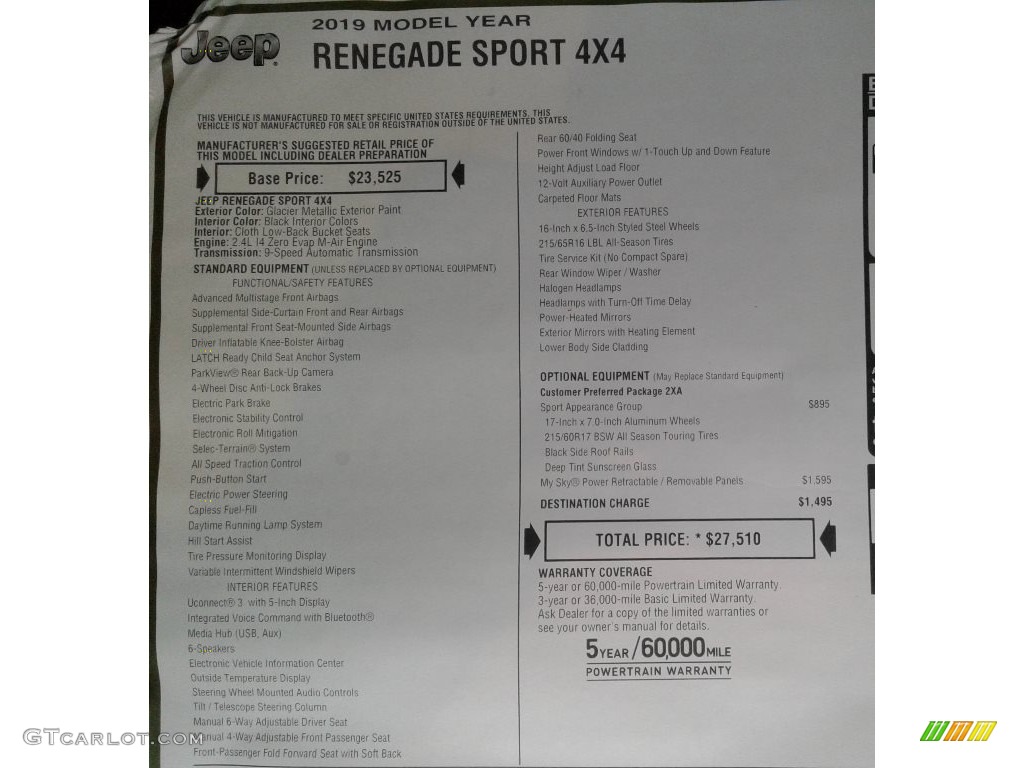2019 Renegade Sport 4x4 - Glacier Metallic / Black photo #30