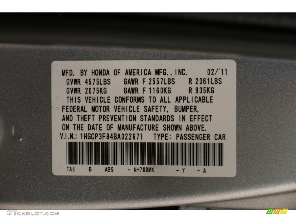 2011 Accord EX-L V6 Sedan - Alabaster Silver Metallic / Gray photo #21